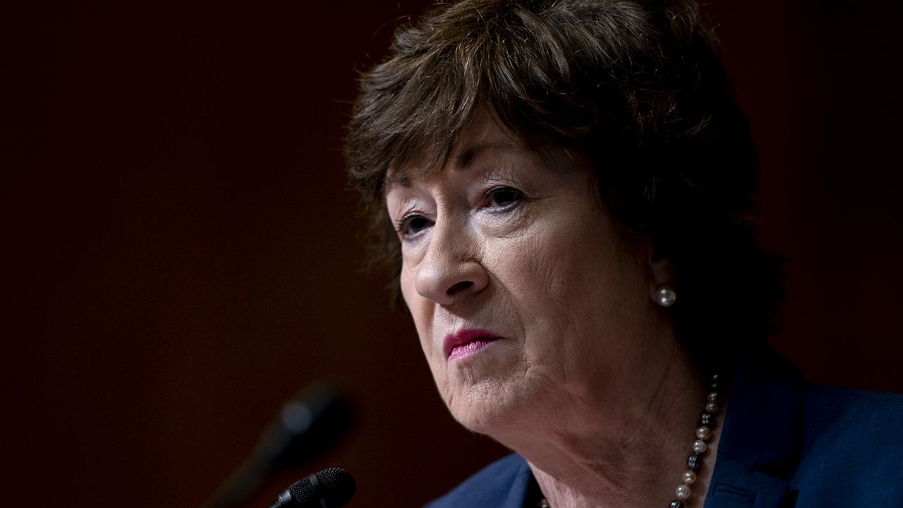 Sen. Susan Collins, R-Maine, speaks during a Senate Appropriations Subcommittee on Commerce, Justice, Science, and Related Agencies hearing, Wednesday, June 9, 2021, on Capitol Hill in Washington. (Stefani Reynolds/The New York Times)