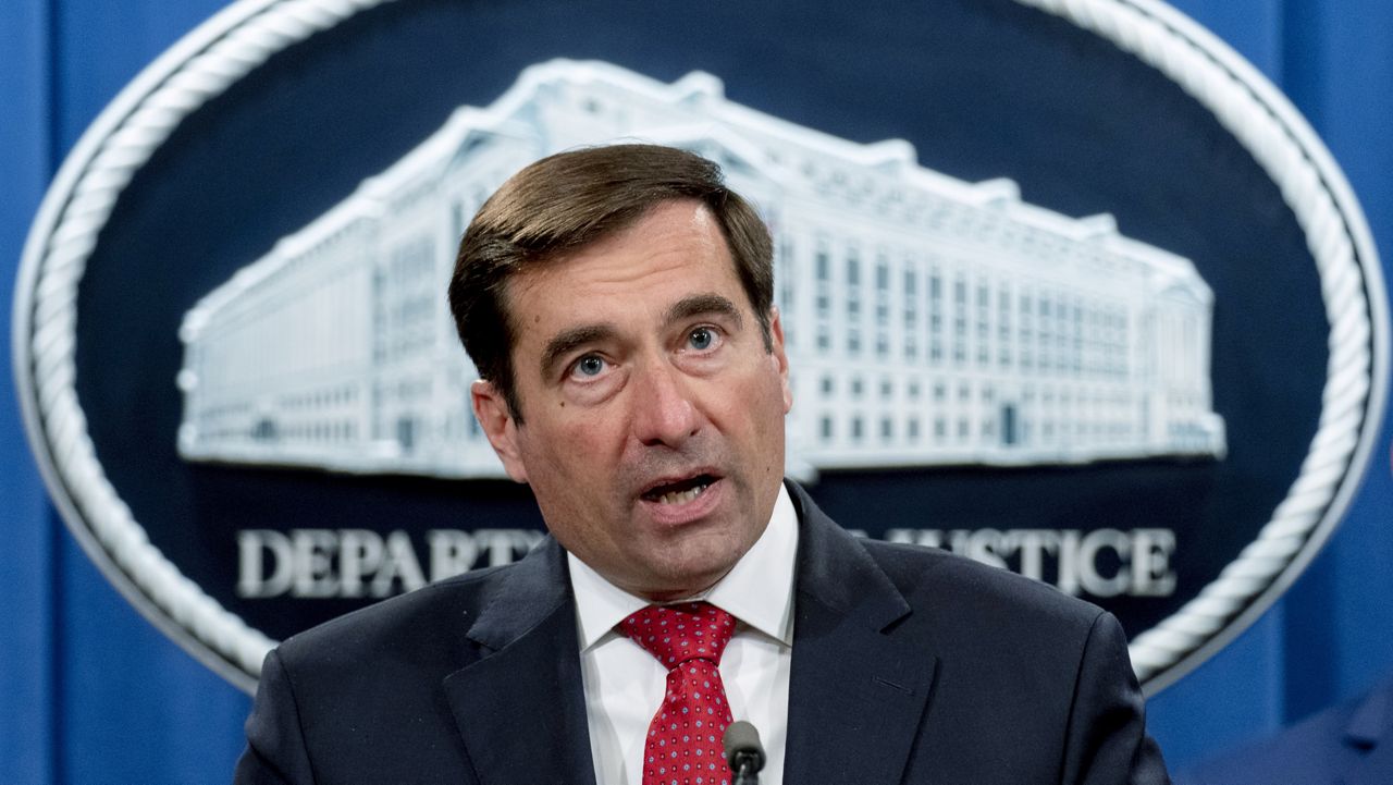 FILE - In this Oct. 19, 2020 file photo, Assistant Attorney General for the National Security Division John Demers speaks at a news conference at the Department of Justice in Washington. (AP Photo/Andrew Harnik, pool)