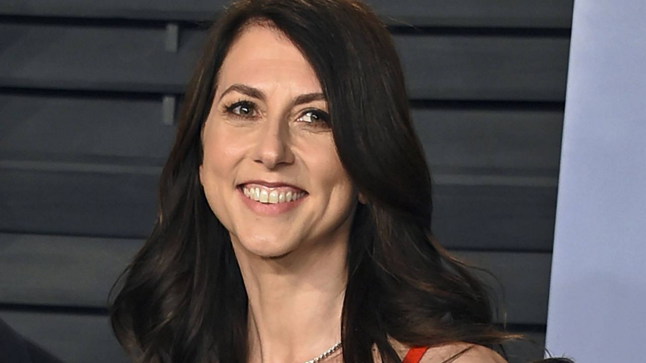 In this March 4, 2018 file photo, MacKenzie Scott, the former wife of Amazon founder Jeff Bezos, arrives at the Vanity Fair Oscar Party in Beverly Hills, Calif. (Photo by Evan Agostini/Invision/AP, File)