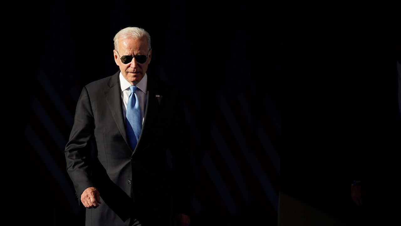 President Joe Biden arrives to speak at a news conference after meeting with Russian President Vladimir Putin, Wednesday, June 16, 2021, in Geneva, Switzerland. (AP Photo/Patrick Semansky)