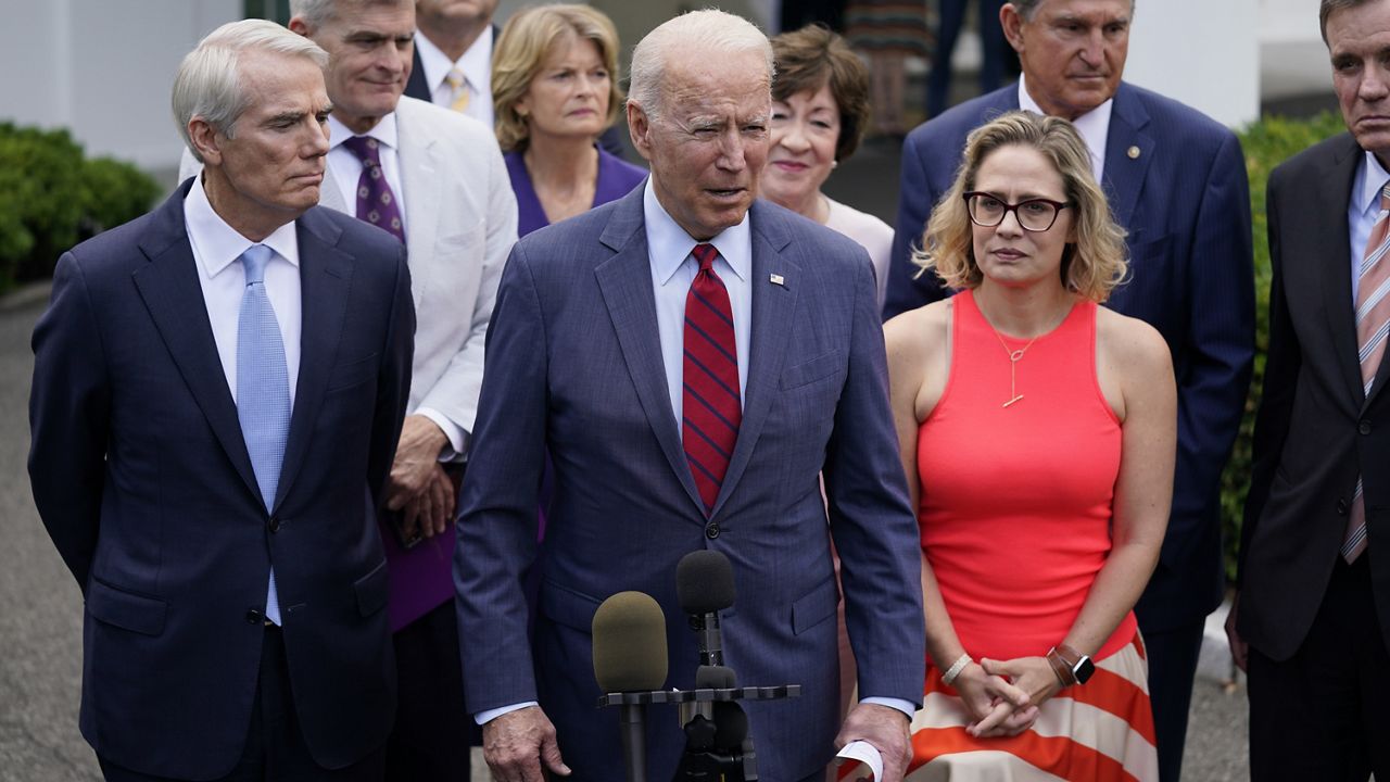 President Joe Biden speaks about infrastructure negotiations outside the White House, Thursday, June 24, 2021, in Washington. (AP Photo/Evan Vucci)