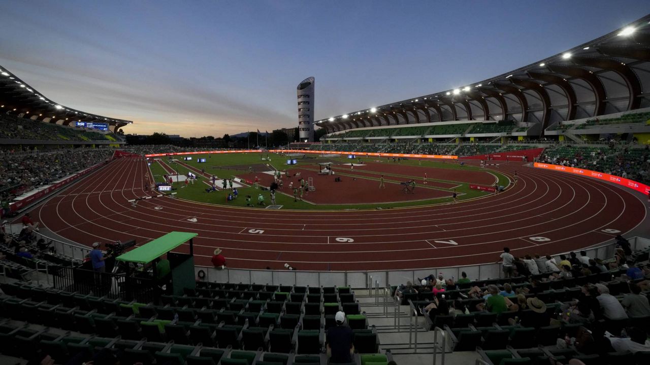 Runners compete in the women's 3000-meter steeplechase at the U.S. Olympic Track and Field Trials Thursday, June 24, 2021, in Eugene, Ore. (AP Photo/Chris Carlson)