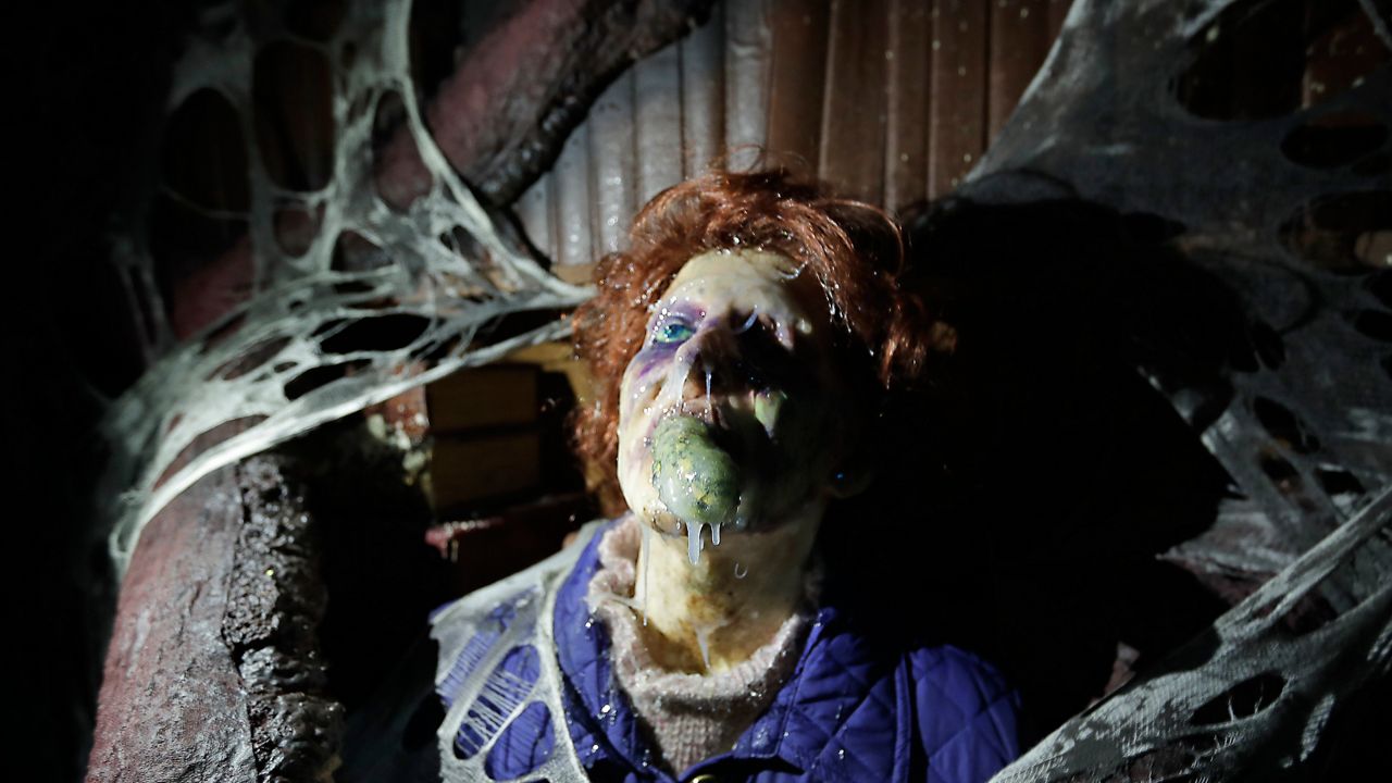 In this Sept. 12, 2018 file photo, the character Barb appears in grand, gory style in the Stranger Things haunted house during Halloween Horror nights at Universal Studios. (AP Photo/John Raoux, File)