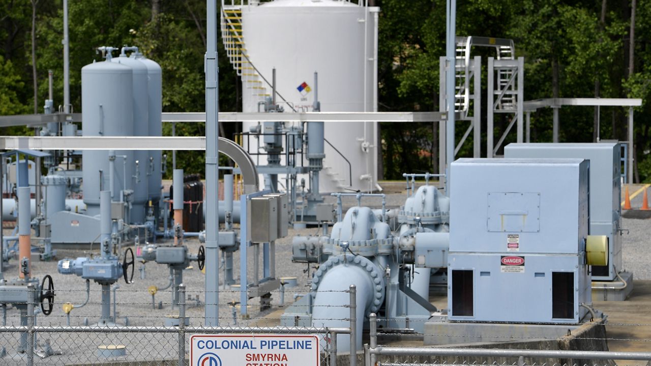 File - In this May 11, 2021 file photo, a Colonial Pipeline station is seen in Smyrna, Ga., near Atlanta. (AP Photo/Mike Stewart)
