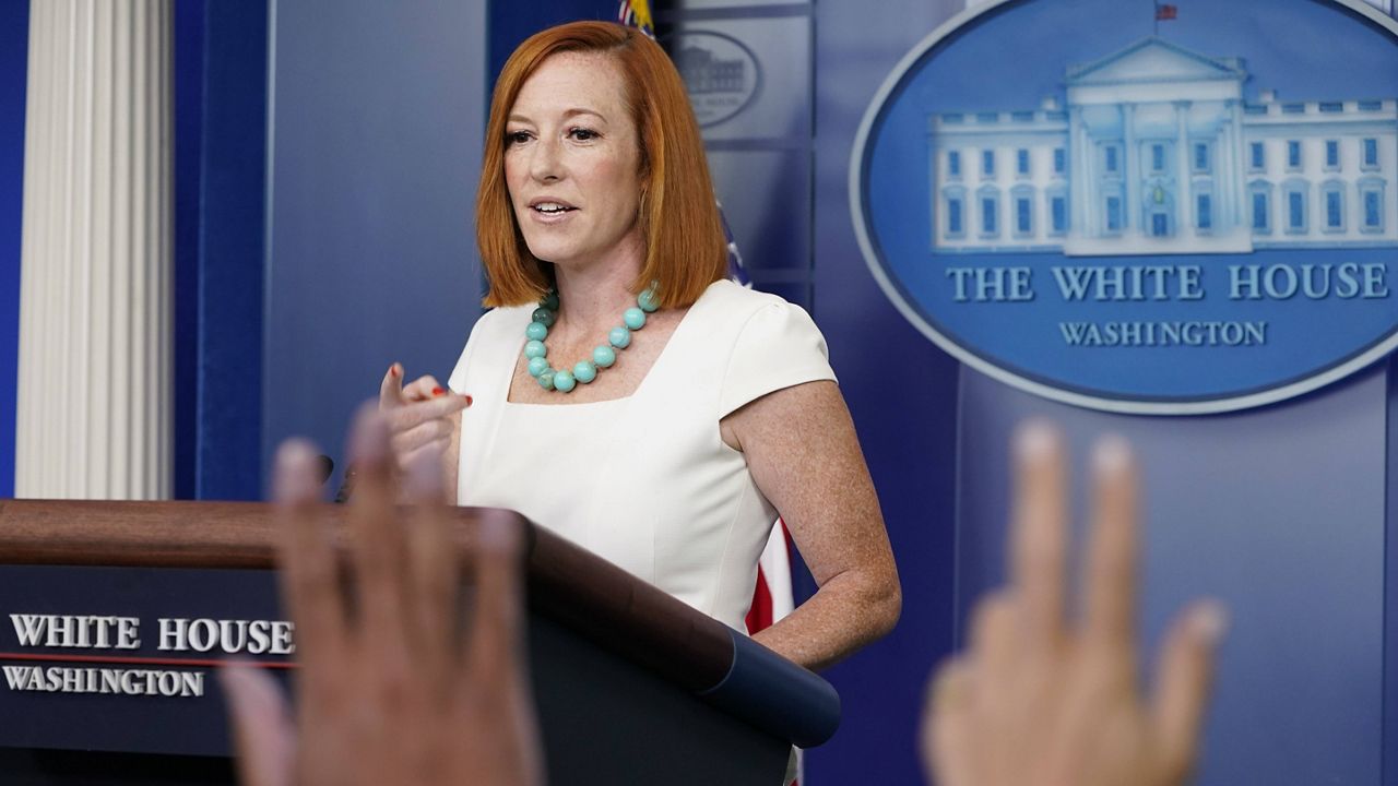 White House press secretary Jen Psaki speaks during the daily briefing at the White House on Monday. (AP Photo/Susan Walsh)