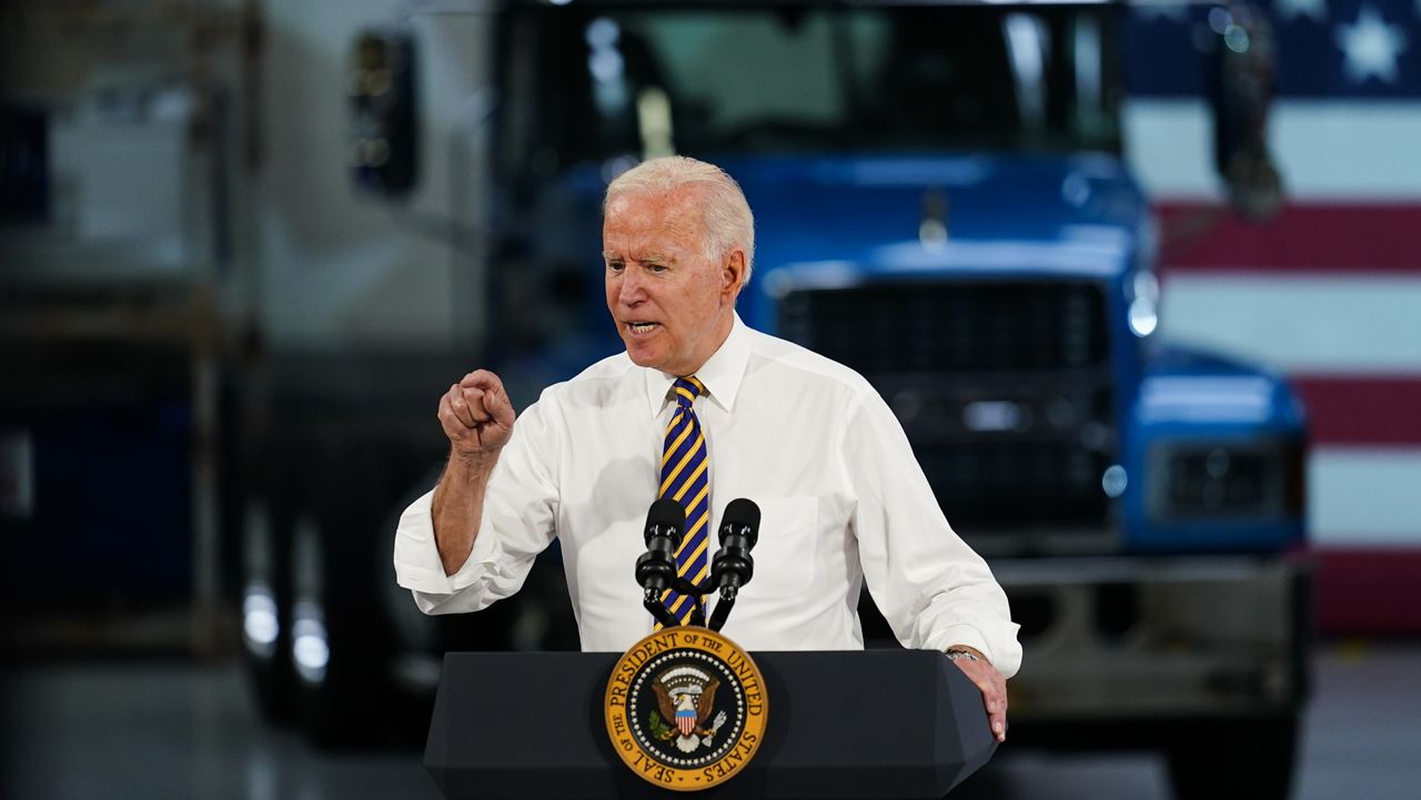 President Joe Biden during a visit to the Lehigh Valley operations facility for Mack Trucks in Macungie, Pa., Wednesday, July 28, 2021. (AP Photo/Matt Rourke)