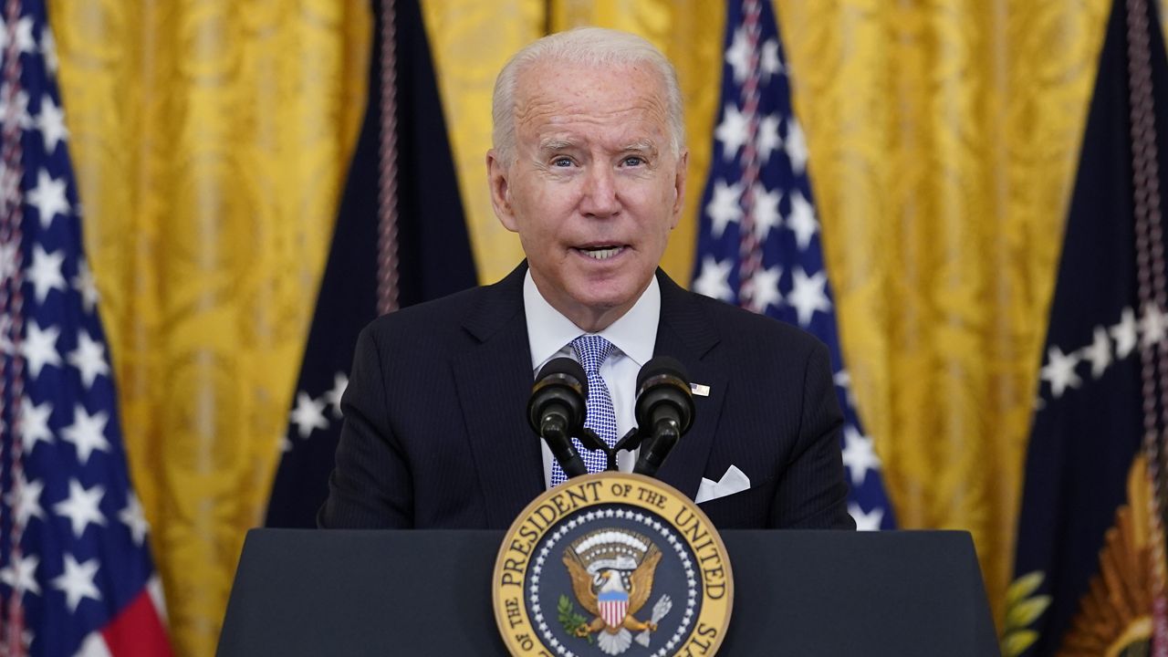 FILE - President Joe Biden speaks from the East Room of the White House in Washington, Thursday, July 29, 2021. The bipartisan infrastructure bill is a major part of Biden's economic agenda. (AP Photo/Susan Walsh, File)