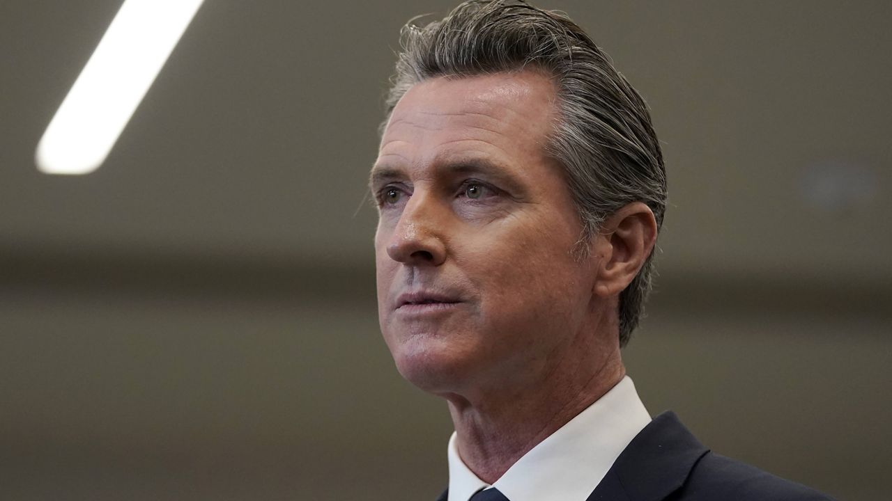 Gov. Gavin Newsom speaks at a news conference in Oakland, Calif on July 26, 2021. (AP Photo/Jeff Chiu)