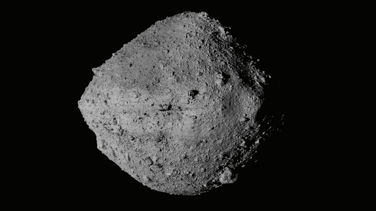 This undated image made available by NASA shows the asteroid Bennu from the OSIRIS-REx spacecraft. (NASA/Goddard/University of Arizona/CSA/York/MDA via AP)