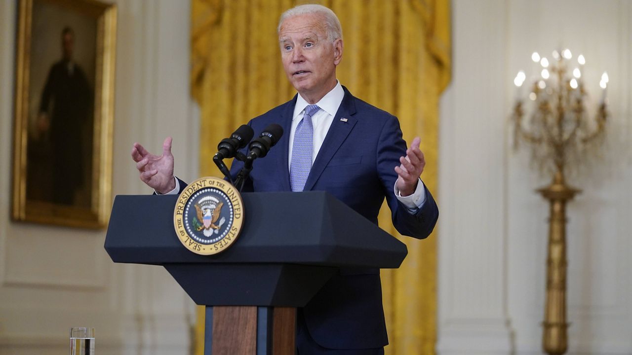 President Joe Biden speaks about prescription drug prices and his "Build Back Better" agenda from the East Room of the White House, Thursday, Aug. 12, 2021, in Washington. (AP Photo/Evan Vucci)