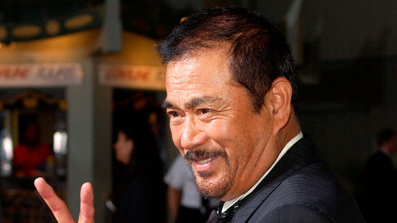 In this Sept. 29, 2003, photo, Japanese actor Sonny Chiba arrives for the premiere of the film "Kill Bill: Volume 1" at the Grauman's Chinese Theatre in the Hollywood section of Los Angeles. (AP Photo/Kevork Djansezian, File)