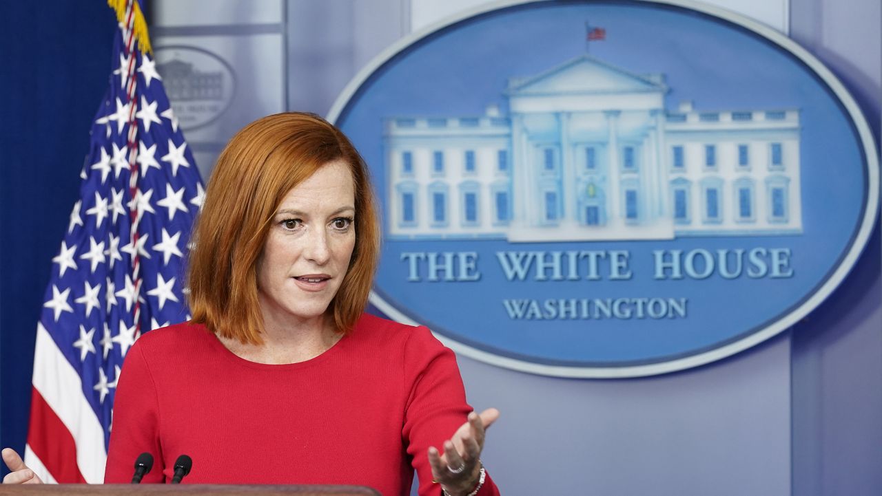 White House press secretary Jen Psaki speaks during the daily briefing at the White House in Washington, Wednesday, Aug. 25, 2021. (AP Photo/Susan Walsh)