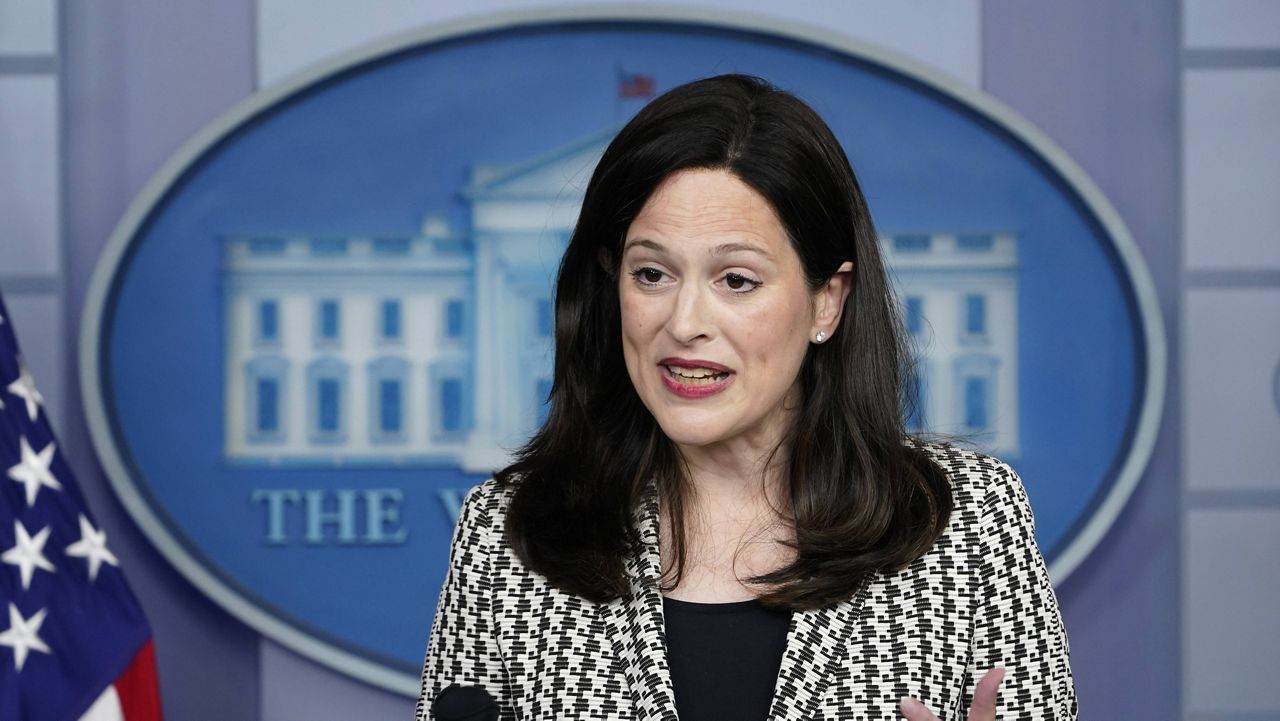 Deputy National Security Adviser for Cyber Anne Neuberger speaks during Thursday's White House news briefing. (AP Photo/Susan Walsh)