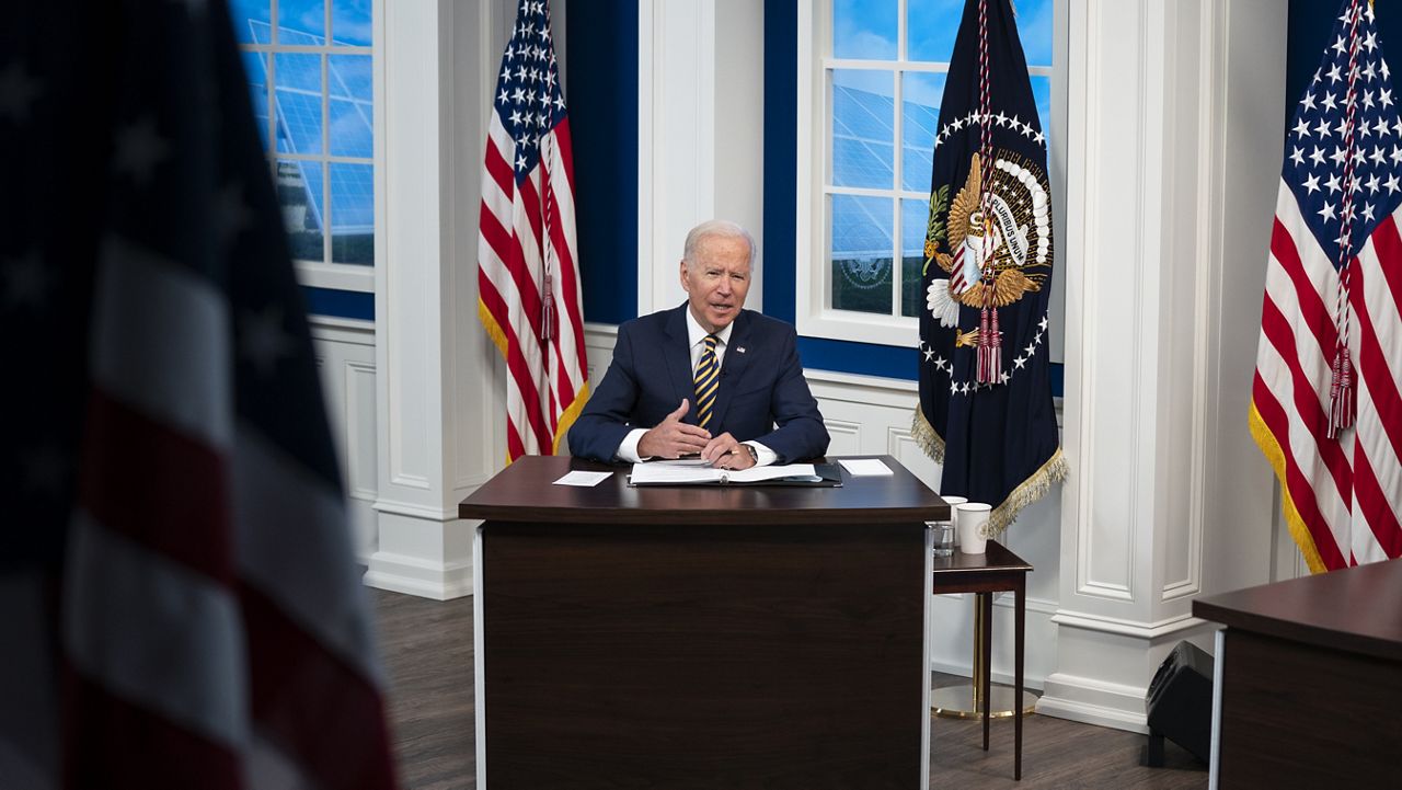 President Joe Biden delivers remarks to the Major Economies Forum on Energy and Climate, in the South Court Auditorium on the White House campus, Friday, Sept. 17, 2021, in Washington. (AP Photo/Evan Vucci)