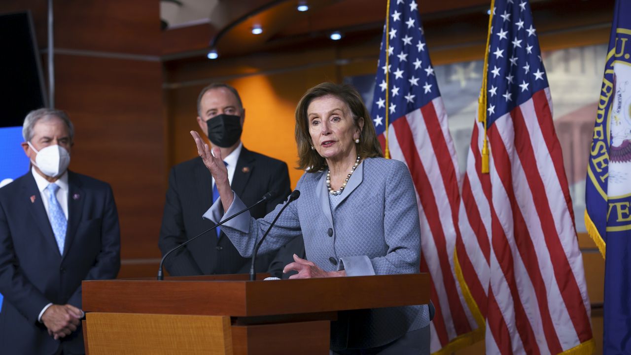 Speaker of the House Nancy Pelosi, D-Calif., at the Capitol in Washington, Tuesday, Sept. 21, 2021. (AP Photo/J. Scott Applewhite)