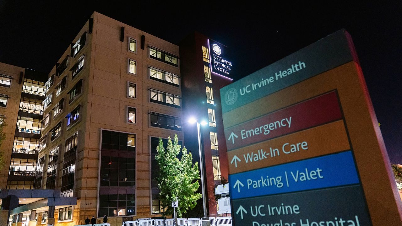 The University of California Irvine Medical Center is seen in Orange, Calif., Thursday, Oct. 14, 2021. (AP Photo/Damian Dovarganes)