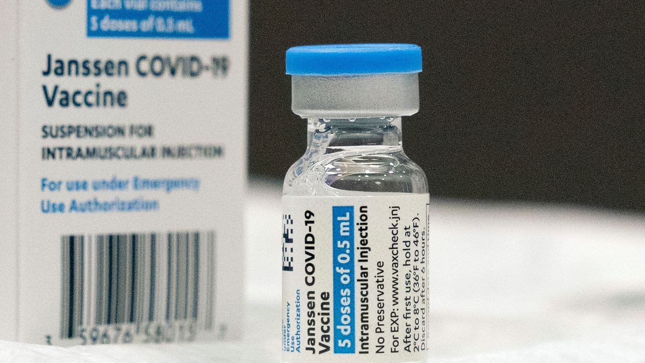 FILE - This March 3, 2021 file photo shows a vial of the Johnson & Johnson COVID-19 vaccine at a hospital in Bay Shore, N.Y. (AP Photo/Mark Lennihan, File)