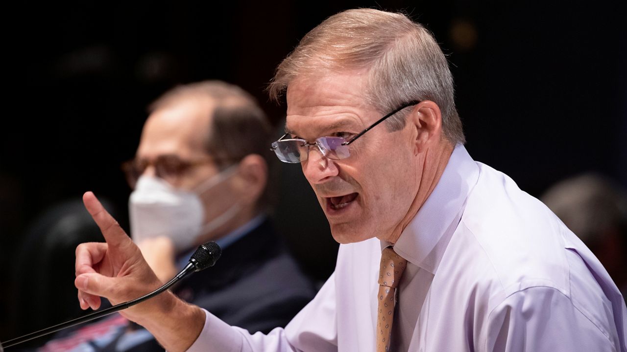 Rep. Jim Jordan, R-Ohio, speaks as Attorney General Merrick Garland appears before the House Judiciary Committee oversight hearing of the United States Department of Justice, Thursday, Oct. 21, 2021 on Capitol Hill in Washington. (Michaels Reynolds/Pool via AP)