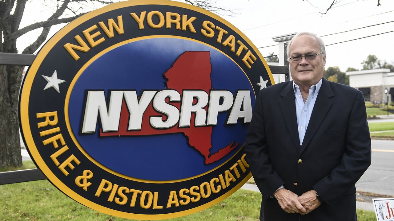 New York State Rifle & Pistol Association president Tom King poses for a photo Thursday, Oct. 28, 2021, in East Greenbush, N.Y. (AP Photo/Hans Pennink)