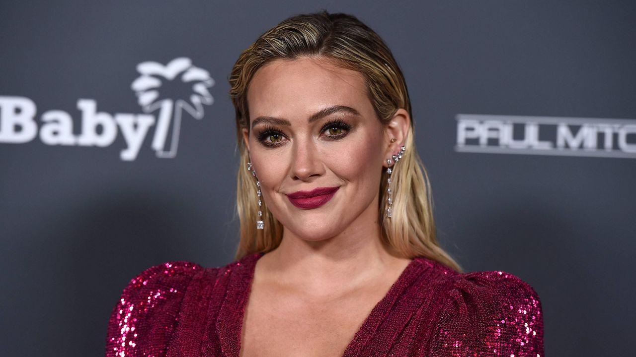 Hilary Duff arrives at the Baby2Baby Gala at the Pacific Design Center on Saturday, Nov. 13, 2021, in West Hollywood, Calif. (Photo by Jordan Strauss/Invision/AP)