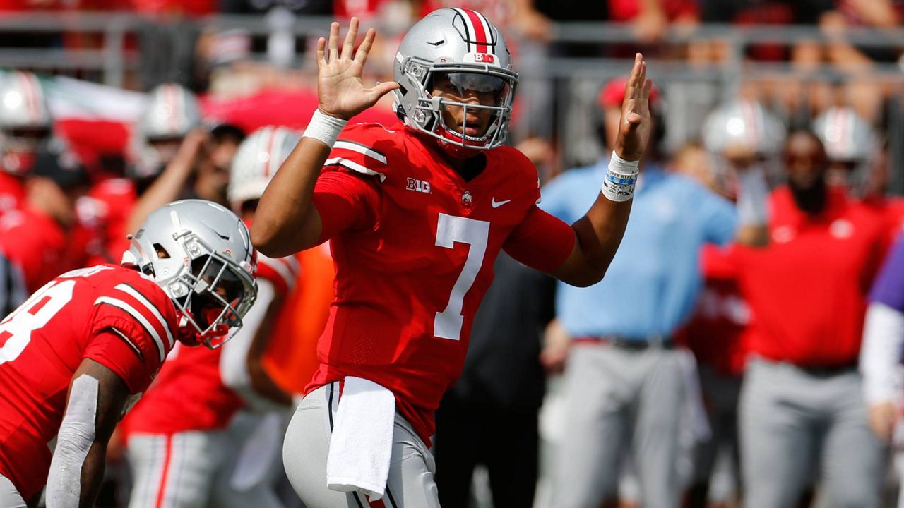 Ohio State quarterback C.J. Stroud plays against Oregon during an NCAA college football game, Sept. 11, 2021, in Columbus, Ohio. (AP Photo/Jay LaPrete)