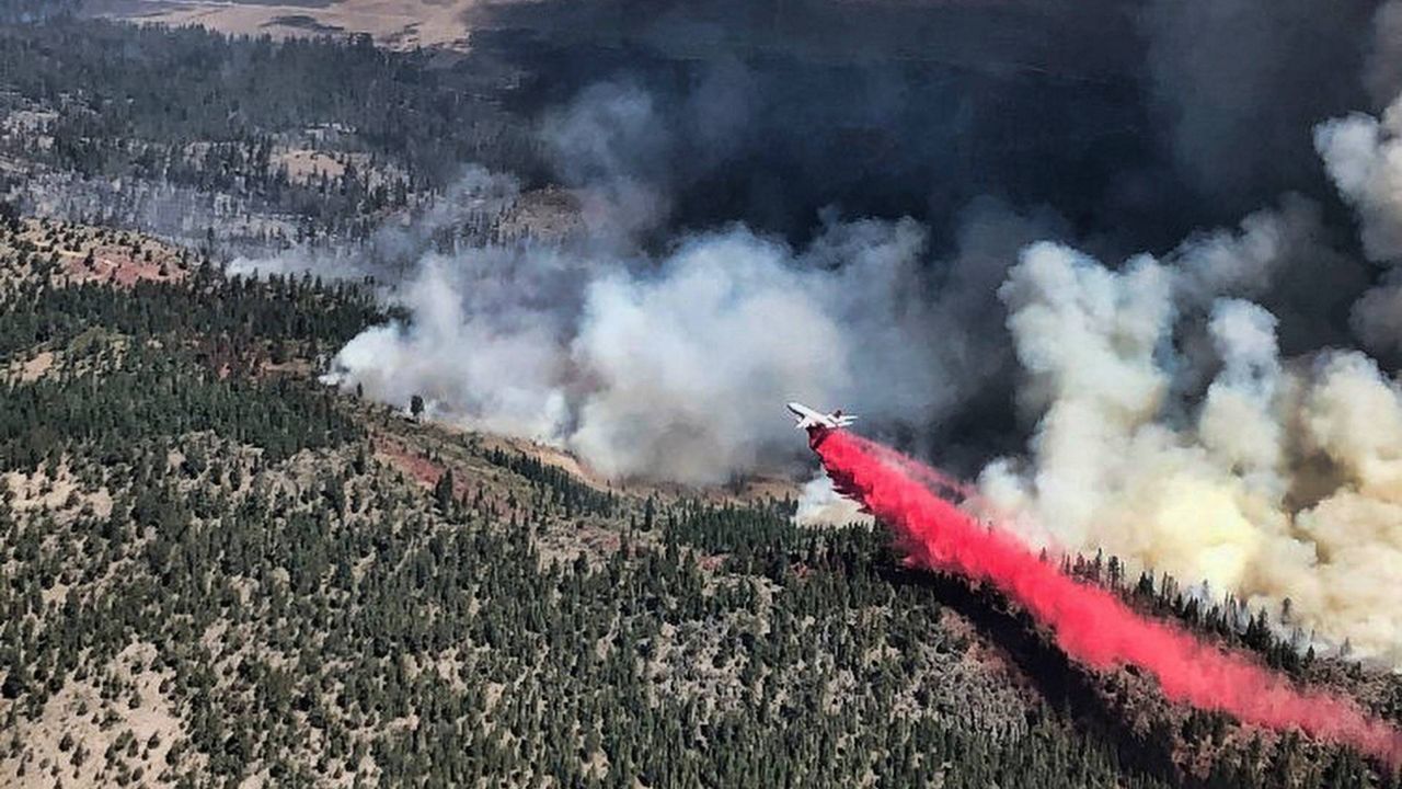 This Sept. 4, 2021, aerial photo provided by the United States Forest Service Lassen National Forest shows the Great Basin Team 1 Air Attack operations on the Dixie Fire on the Horton Ridge in Plumas County, Calif. (Great Basin Team 1 Air Attack Operations/U.S. Forest Service via AP, File)