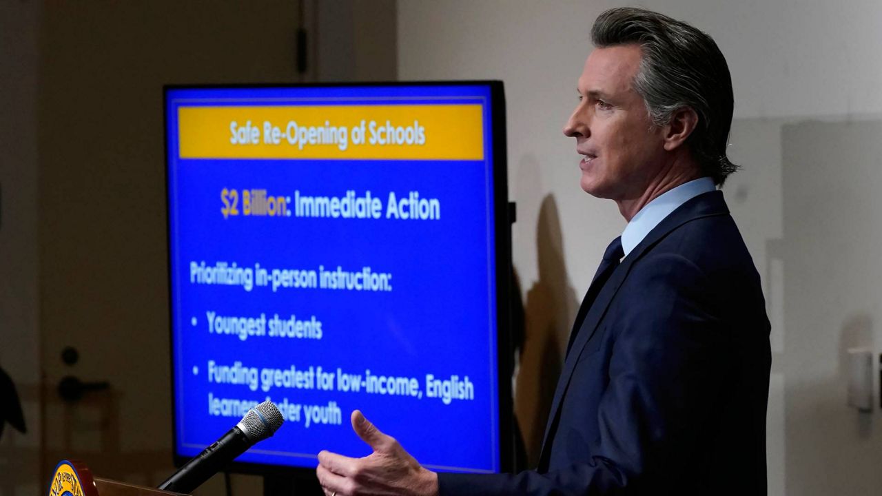 California Gov. Gavin Newsom speaks about his 2021-2022 state budget proposal during a news conference in Sacramento, Calif., on Jan. 8, 2021. (AP Photo/Rich Pedroncelli, Pool, File)