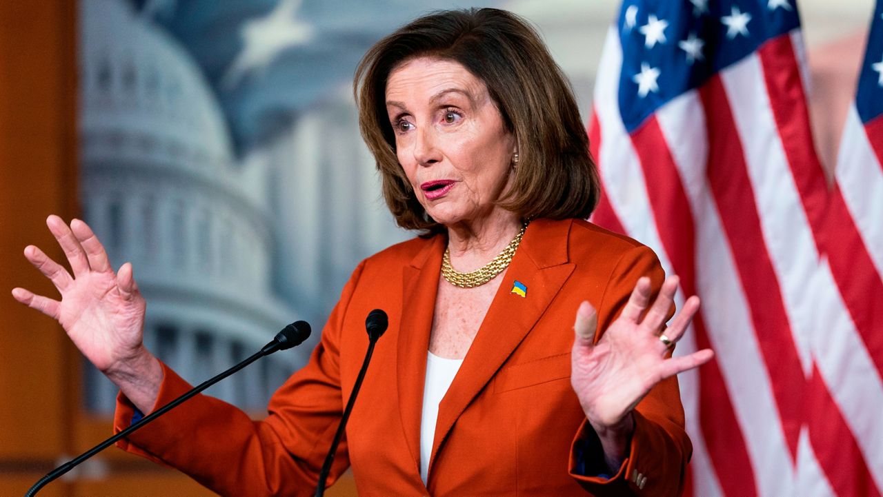 Speaker of the House Nancy Pelosi of Calif., speaks during her weekly news conference, Wednesday, March 9, 2022, on Capitol Hill in Washington. (AP Photo/Jacquelyn Martin)