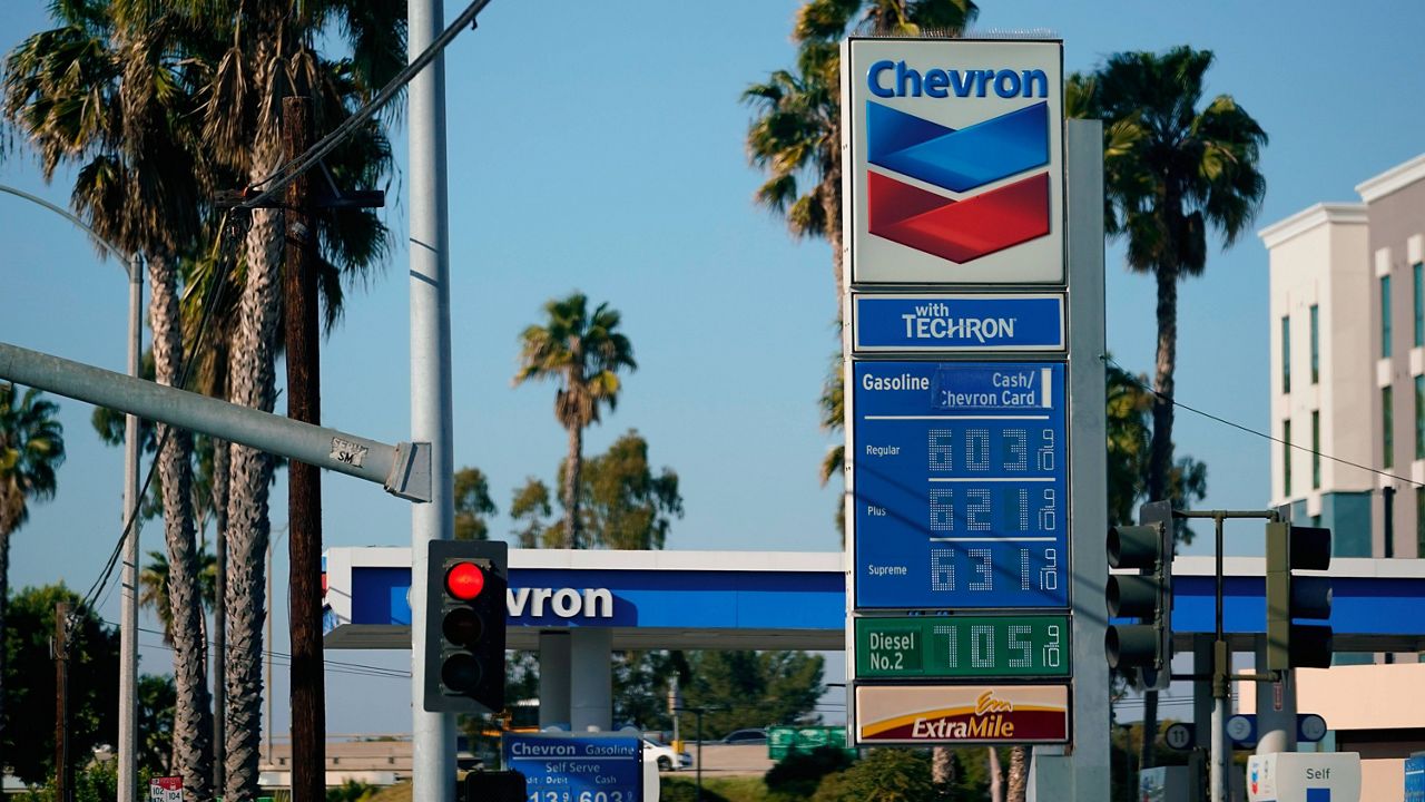 Gas prices are displayed at a gas station in Long Beach, Calif., Wednesday. (AP Photo/Ashley Landis)