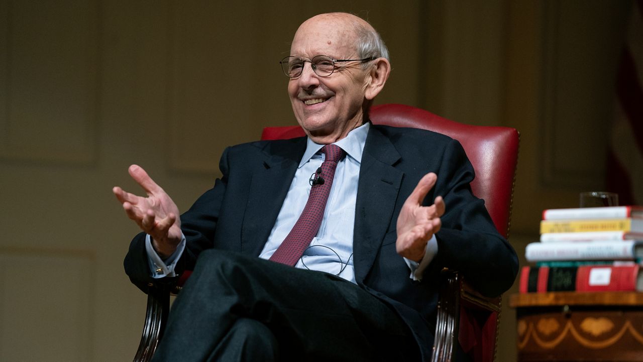 FILE - Supreme Court Justice Stephen Breyer speaks during an event at the Library of Congress for the 2022 Supreme Court Fellows Program hosted by the Law Library of Congress, Feb. 17, 2022, in Washington. (AP Photo/Evan Vucci, Pool, File)