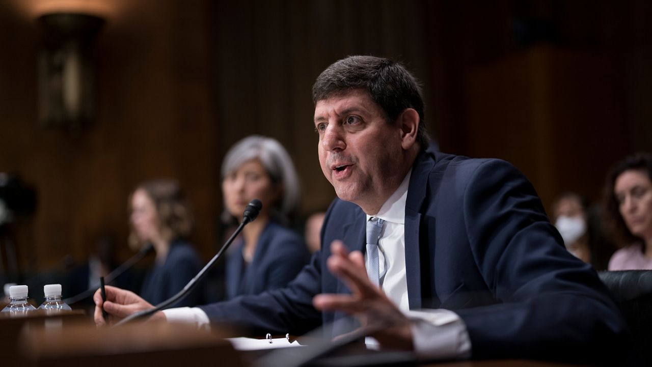 Steven Dettelbach, President Joe Biden's pick to head the Bureau of Alcohol, Tobacco, Firearms, and Explosives, testifies before the Senate Judiciary Committee during his confirmation hearing, at the Capitol in Washington, Wednesday, May 25, 2022, the morning after the killing of at least 19 children by a teenage gunman at a Texas elementary school. (AP Photo/J. Scott Applewhite)