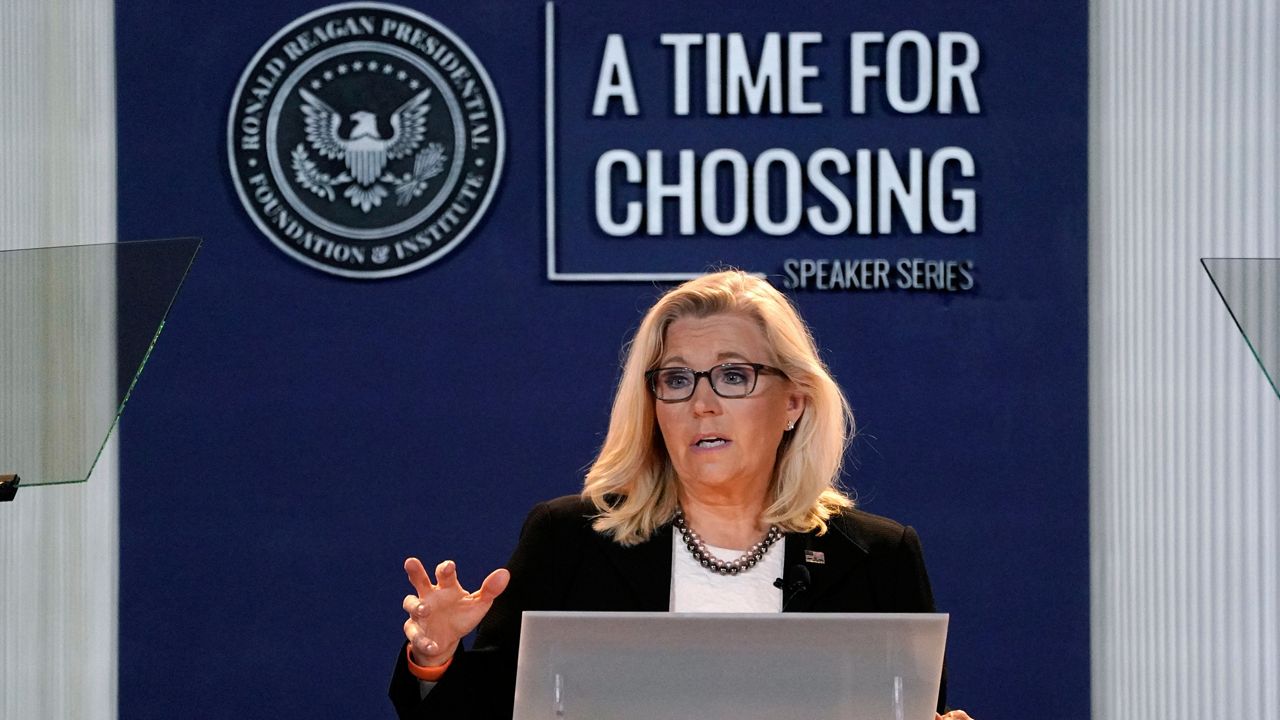 Rep. Liz Cheney, R-Wyo., vice chair of the House Select Committee investigating the Jan. 6 U.S. Capitol insurrection, delivers her "Time for Choosing" speech at the Ronald Reagan Presidential Library and Museum Wednesday, June 29, 2022, in Simi Valley, Calif. (AP Photo/Mark J. Terrill)