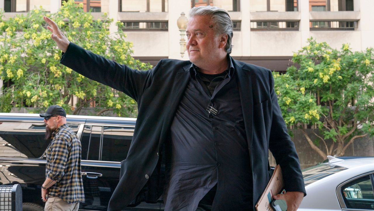 Former White House strategist Steve Bannon arrives at the federal court in Washington, Thursday, July 21, 2022. (AP Photo/Jose Luis Magana)
