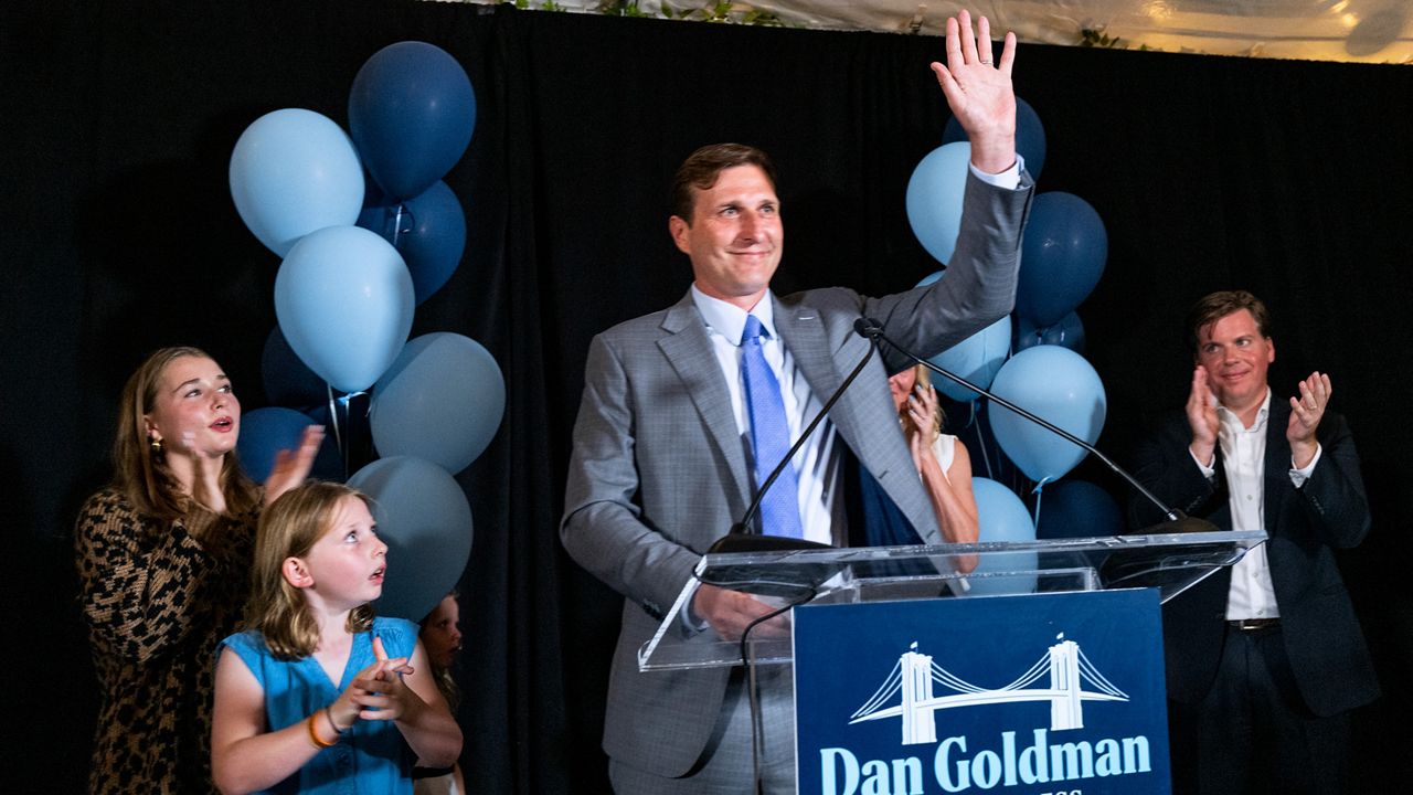 Attorney Dan Goldman arrives to greet campaign supporters on the evening of the Democratic primary election Tuesday, Aug. 23, 2022, in New York. Goldman is running in the packed Democratic primary race for New York's 10th Congressional District. (AP Photo/Craig Ruttle)