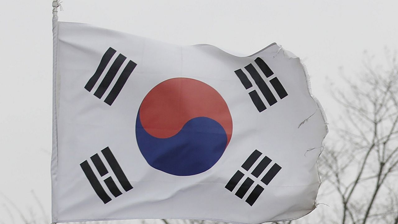 A national flag flutters at the Imjingak Pavilion in Paju, South Korea on April 22, 2020. The rival Koreas exchanged warning shots along their disputed western sea boundary on Monday, Oct. 24, 2022, their militaries said, amid heightened animosities over North Korea’s recent barrage of weapons tests. (AP Photo/Lee Jin-man, File)