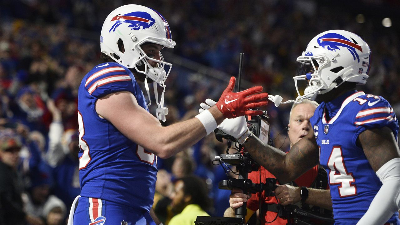 Buffalo Bills wide receiver Stefon Diggs (14) runs off the field after an  NFL football game against the Green Bay Packers, Sunday, Oct. 30, 2022, in  Orchard Park, N.Y. (AP Photo/Bryan Bennett