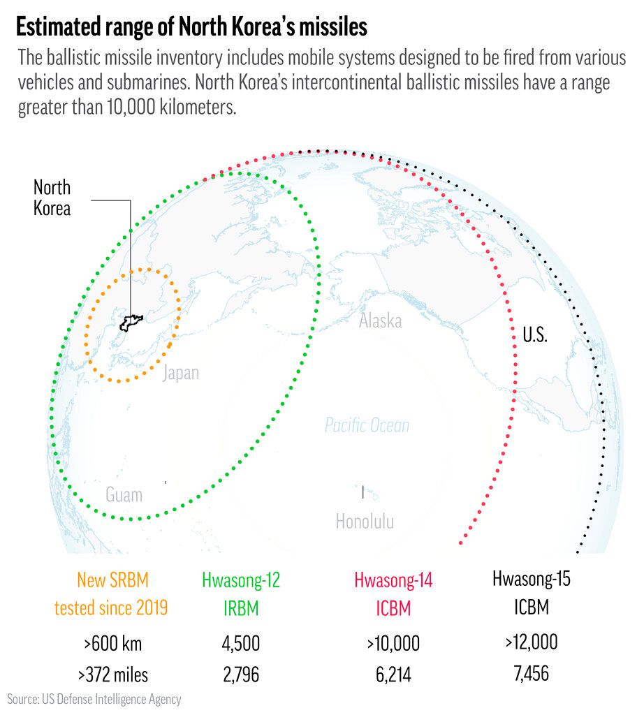 Map shows missile ranges of North Korea's arsenal