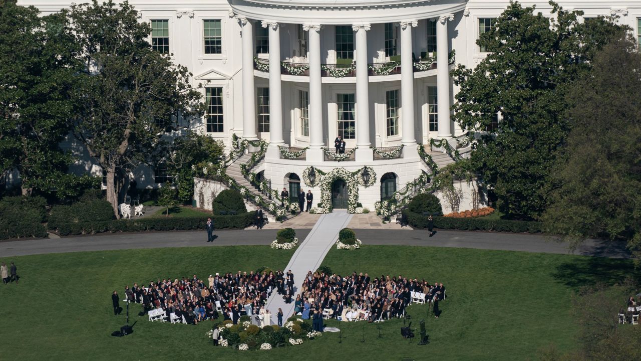 President Joe Biden's granddaughter Naomi Biden and her fiance, Peter Neal, are married on the South Lawn of the White House in Washington, Saturday, Nov. 19, 2022. (AP Photo/Carolyn Kaster)