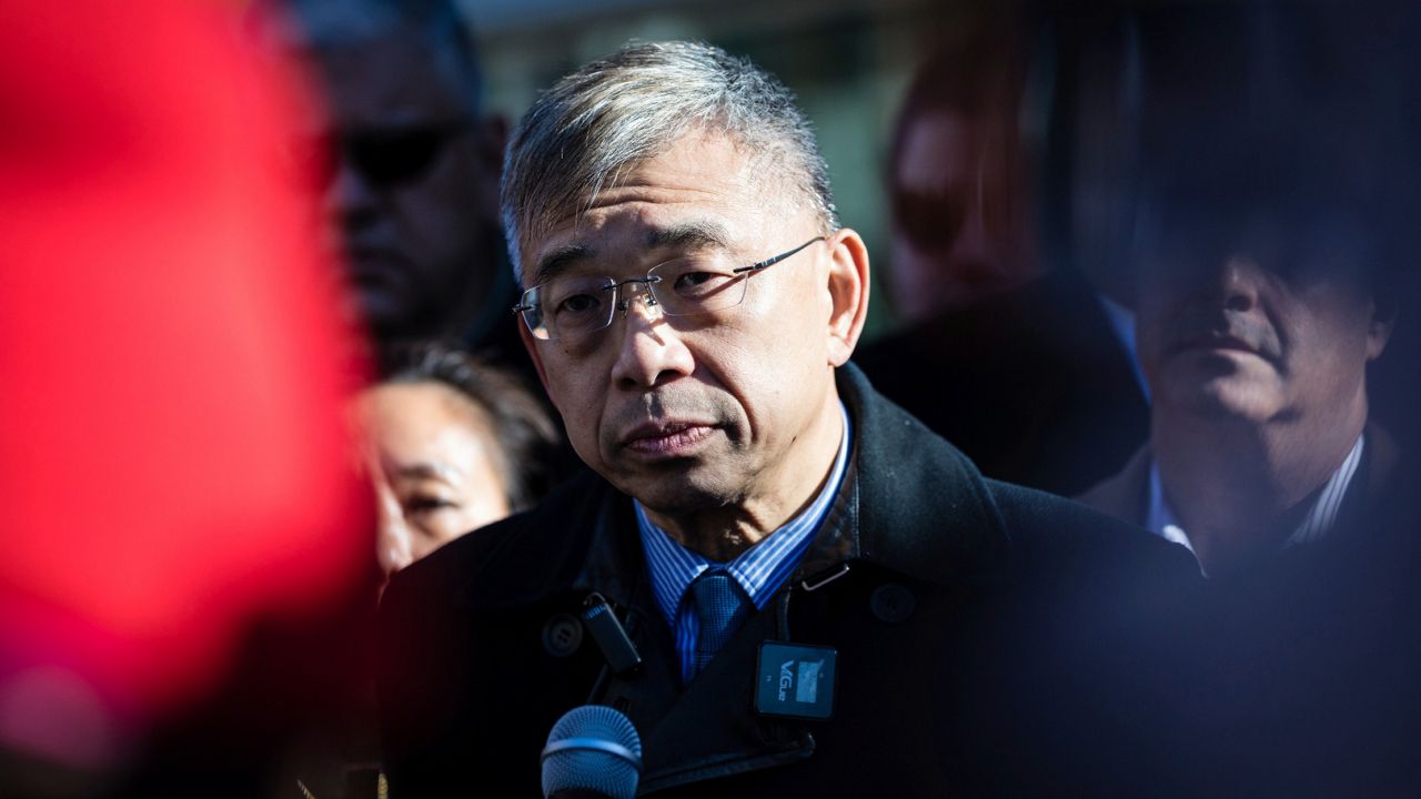 N.Y. State Assemblyman-elect Lester Chang speaks at a news conference held on 8th Avenue in Sunset Park in Brooklyn, Saturday, Dec. 10, 2022 in New York. (AP Photo/Stefan Jeremiah)