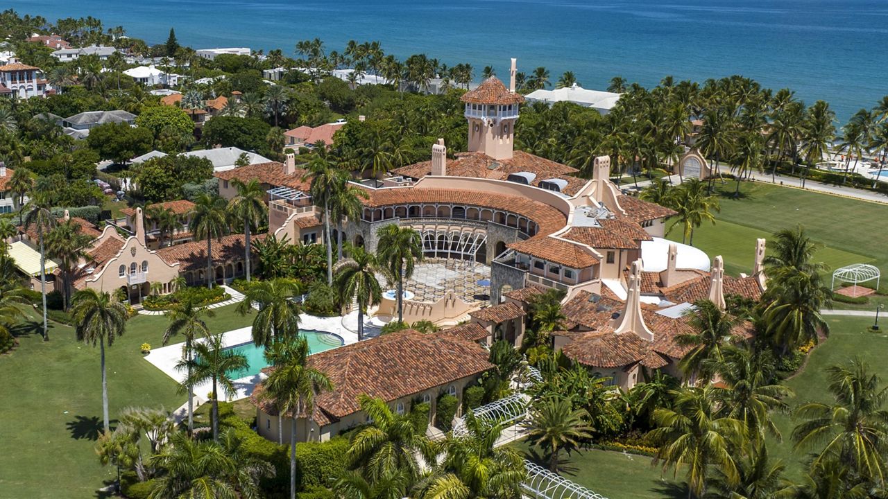 An aerial view of former President Donald Trump's Mar-a-Lago club in Palm Beach, Fla., on Aug. 31, 2022. The Justice Department issued a subpoena for the return of classified documents that Trump had refused to give back, then obtained a warrant and seized more than 100 documents during a dramatic August search of his Florida estate, Mar-a-Lago. (AP Photo/Steve Helber, File)