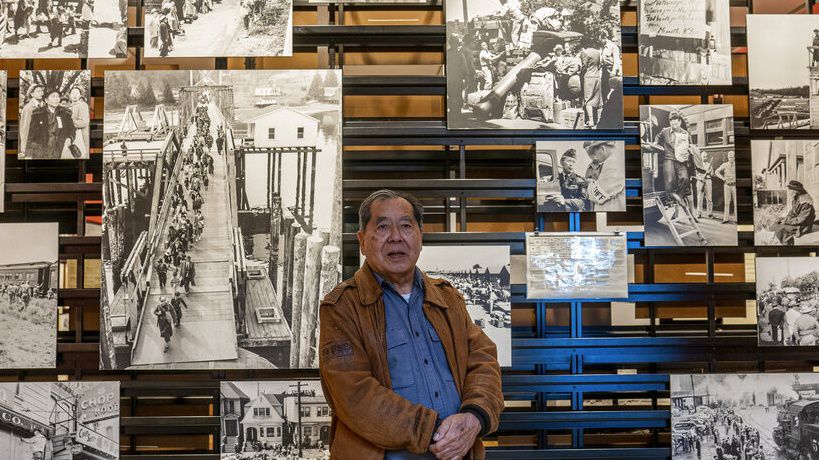 Ron Wakabayashi tours the Japanese American National Museum in Los Angeles on Saturday, Feb. 11, 2023. (AP Photo/Damian Dovarganes)