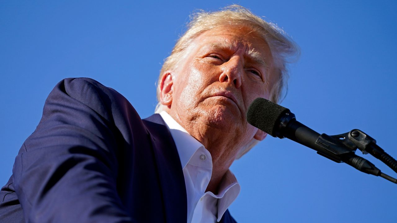 Former President Donald Trump speaks at a campaign rally at Waco Regional Airport, Saturday, March 25, 2023, in Waco, Texas. (AP Photo/Evan Vucci)