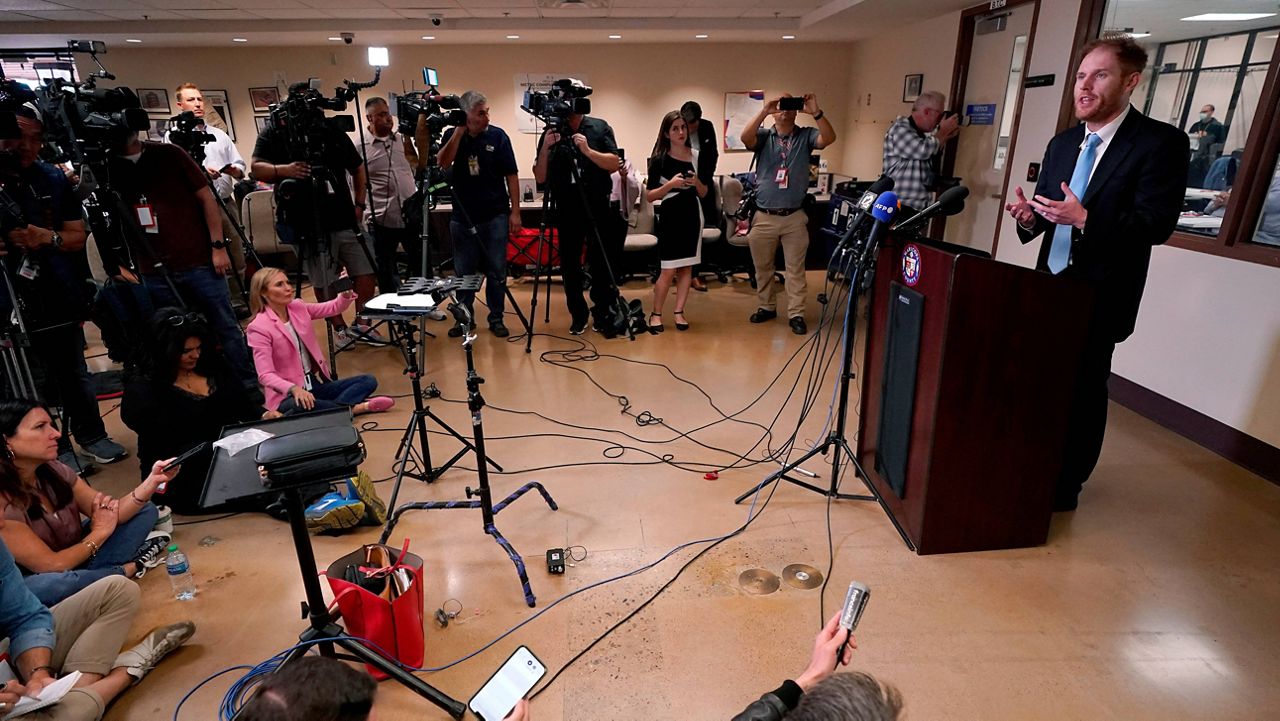 Maricopa County Recorder Stephen Richer speaks inside the Recorders Office, Nov. 9, 2022, in Phoenix. Dominion Voting Systems has been ensnared in a web of conspiracy theories that have undermined public confidence in U.S. elections among conservative voters. (AP Photo/Matt York)