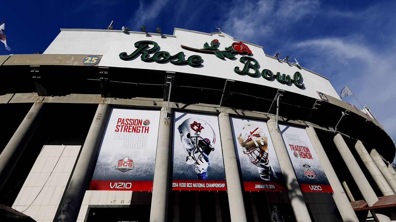 This Jan. 6, 2014 file photo shows the exterior of the Rose Bowl in Pasadena, Calif. (AP/Doug Benc)