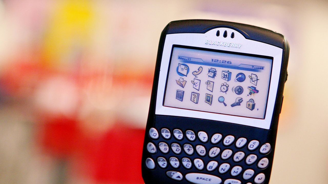 FILE- In this Tuesday, May 2, 2006 file photo, a Blackberry device is on display in New York. (AP Photo/Mark Lennihan, File)