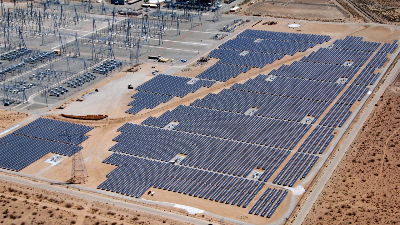 In this undated photo released by SolarWorld Industries America Inc. showing the Adelanto Solar Power Plant, an 11.4-megawatt DC solar installation in California’s Mojave Desert. (AP Photo/SolarWorld Industries America Inc.)