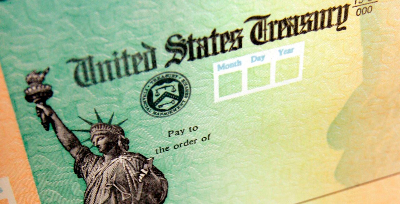 A blank United States Treasury stimulus check appears in this file image. (Associated Press)