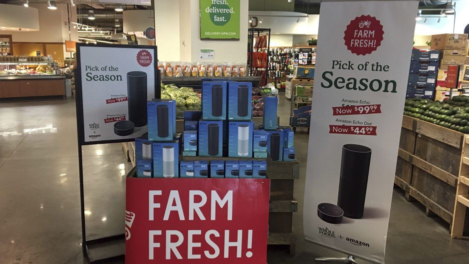 Amazon Echo display at Whole Foods. (AP Photo/Joseph Pisani)