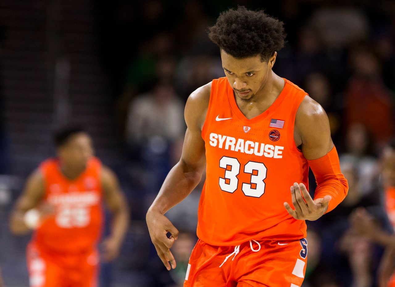  Syracuse forward Elijah Hughes, the leading scorer in the Atlantic Coast Conference, took a blow to the head and sat out after halftime. 