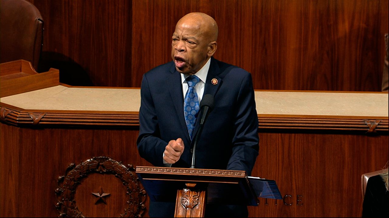 Rep. John Lewis, D-Ga., speaks as the House of Representatives debates the articles of impeachment against President Donald Trump at the Capitol in Washington on Dec. 18, 2019. (House Television via AP)